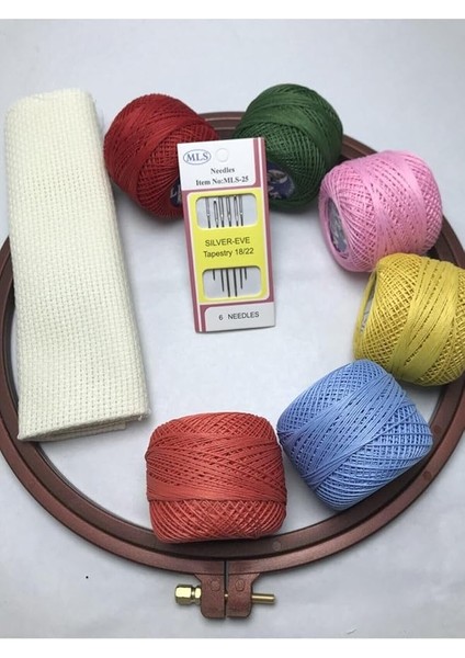 Süs Dünyası Etamin Işleme Seti Nakış Kiti +Kasnak+Ip+Iğne+Kumaş