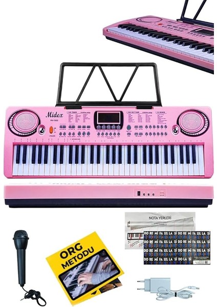 PS-1500PK Başlangıç Için 61 Tuşlu Org Pembe Renk Notalık Adaptör Mikrofon (100 Ses 100 Ritim)