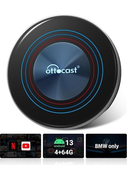 Ottoaibox I3 Bmw, Android 13, Kablosuz/wireless Carplay Üzerinden SM6125 Android Box, Wi-Fi Hotspot, Sım Kart, Google Play Store, Netflix, Youtube Destekli (Imeı Kayıtlı)