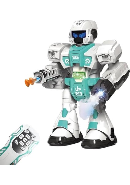 Buhar Atan Uzaktan Kumandalı Savaşçı Robot Sesli Işıklı Müzikli Dans Eden 2 Adet Yapışkanlı Mermi Atan Akıllı Robot (Mavi)