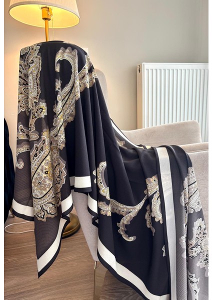 19V69 Italıa Krep Kumaş Yumuşak Dokulu Siyah Kahverengi Şal