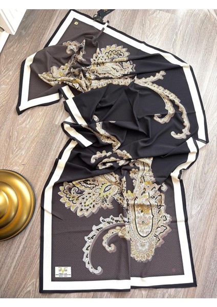 19V69 Italıa Krep Kumaş Yumuşak Dokulu Siyah Kahverengi Şal modelleri