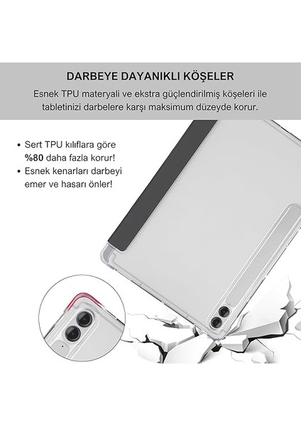 Samsung Galaxy Tab S9+ Fe Plus 12.4 Inç Uyumlu Smart Kılıf, S Pen Kalemlikli, Trifold, Esnek, Mat, Darbeye Tam Dayanıklı Tablet Kılıfı (Siyah) modelleri