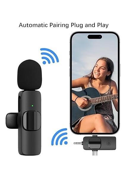 Kablosuz Ikili Yaka Mikrofonu iPhone ile Uyumlu 3.5mm Aux iPhone Type-C Pc Tablet Video Kayıt Röportaj Canlı Yayın Vlog Kablosuz Mikrofon USB C ve Amfi ve Bilgisayar Uyumlu ZR564 fırsatları