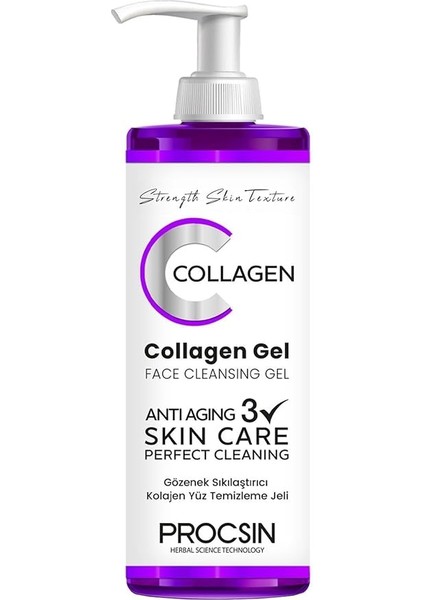 Gözenek Sıkılaştırıcı Kolajen Yüz Temizleme Jeli, Derinlemesine Temizlik &amp; Cilt Sıkılaştırıcı, Günlük Kullanım, 150 ml