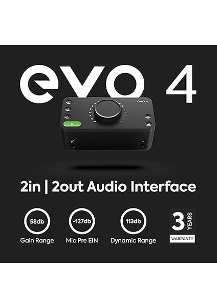 Evo4, Evo 4 USB Ses Arabirimi Ses Kartı Müzik Üretimi Için (2 In / 2 Out USB Ses Arayüzü, 48 Volt Phantom Besleme, 2 Mikrofon Preamp, Loopback,windows/mac/ios), Siyah modelleri