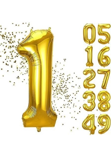 1 Yaş Doğum Günü Rakamlı Balon Yaş Günü Gold Renk Folyo Balon 102 cm Doğum Günü ve Parti Dekorasyonu Büyük Boy Folyo Balon 40 Inç - 102 cm Doğum Günü Dekorasyonu Balon Yaş Sayı Helyum Balon 1 Rakamı