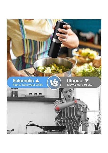 Standlı Tuz Karabiber Değirmeni - 5 Kademe Öğütme Ayarı, LED Işıklı Tasarım, Standlı Kullanım, Tek Elle Otomatik Çalışma, Otomatik Tuz Karabiber Kahve Baharat Öğütücü fırsatları
