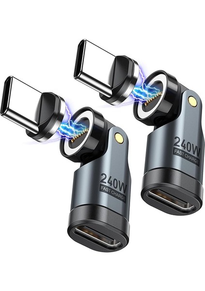 240 W USB C Mıknatıslı Adaptör, 9 Pinli Manyetik Adaptör (2'li Paket), 540° Dönme Tip C Manyetik Adaptör, Pd 240 W 5 A Hızlı Şarj, Veri Transferi, MacBook Pro/usb-C Dizüstü Bilgisayar Için