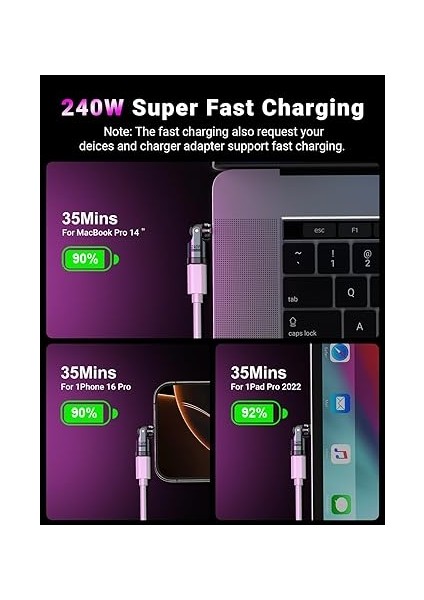 240 W USB C Mıknatıslı Adaptör, 9 Pinli Manyetik Adaptör (2'li Paket), 540° Dönme Tip C Manyetik Adaptör, Pd 240 W 5 A Hızlı Şarj, Veri Transferi, MacBook Pro/usb-C Dizüstü Bilgisayar Için modelleri