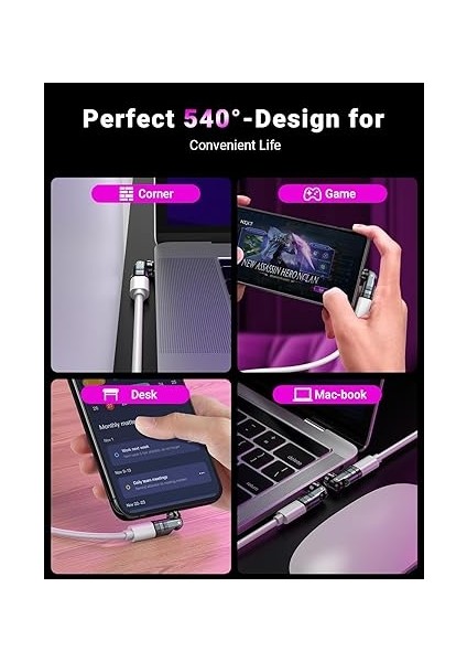 240 W USB C Mıknatıslı Adaptör, 9 Pinli Manyetik Adaptör (2'li Paket), 540° Dönme Tip C Manyetik Adaptör, Pd 240 W 5 A Hızlı Şarj, Veri Transferi, MacBook Pro/usb-C Dizüstü Bilgisayar Için fırsatları