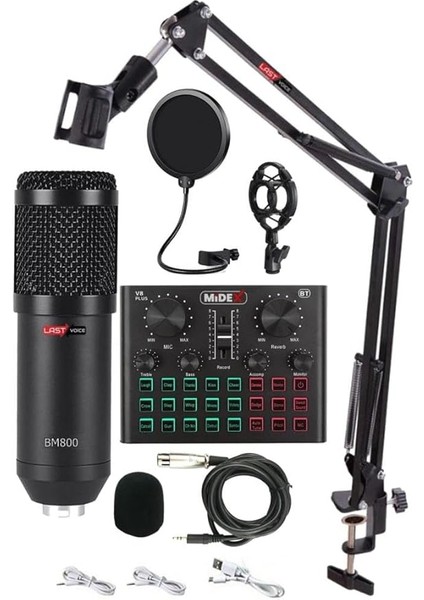 BM800 Live Set Efektli Ses Kartı Mikrofon Stand Kayıt Canlı Yayın Seti (Pc ve Telefon)