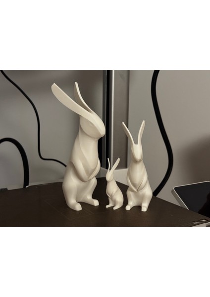 Beyaz Renk Tavşan Ailesi 13CM Dekoratif Hediyelik Obje Eşya