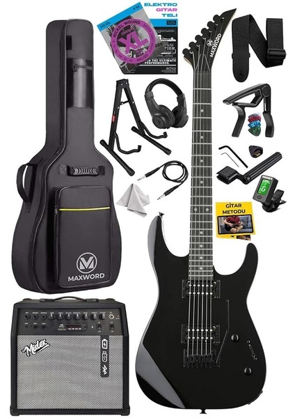 GRADE-50AMP Black Rosewood Yüksek Kalite 50W Amfili Elektro Gitar