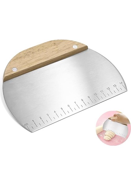 Home Çelik Hamur Kesici, Ahşap Saplı Metal Hamur Sıyrıcı, Makarna Sıyırma Aparatı, Hamur Dilimleyici, Makarna ve Makarnacılık Için Çelik Şekillendirici ve Porsiyonlayıcı, Mutfakta Çok Amaçlı Kul