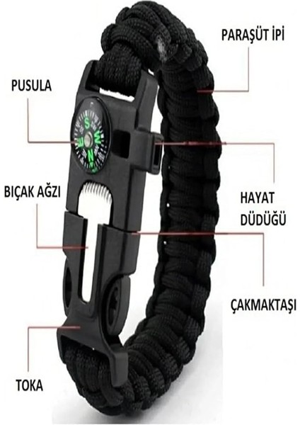 Düdüklü Çok Amaçlı Acil Durum Kamp Bilekliği 6 In 1 indirimleri