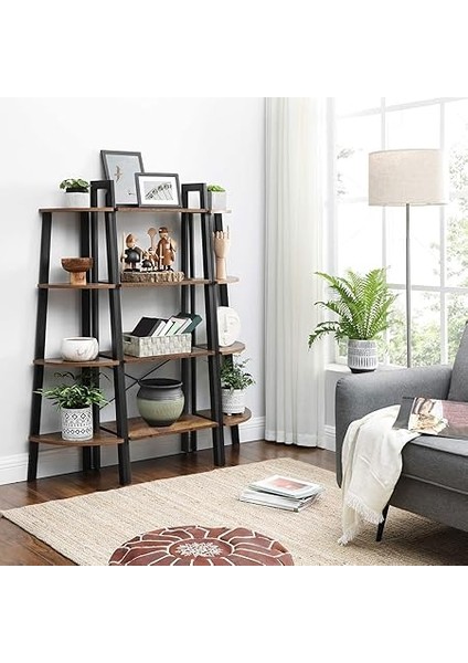 Köşe Rafı, Ayaklı Raf, Kitaplık, 4 Raflı Merdiven Rafı, Kolay Montaj, Sağlam Çelik Çerçeve, Oturma Odası, Yatak Odası, Balkon, Endüstriyel Tasarım, Eski Kahverengi-Siyah LLS34X fırsatları