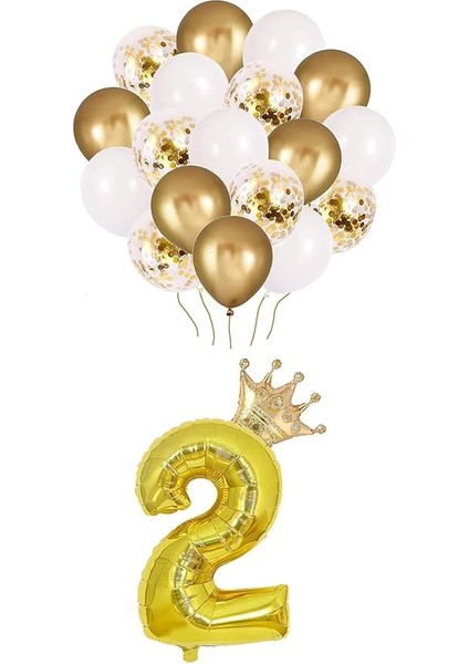 Rakam Gold Folyo Balon, Kral Tacı ve Konfetili Gold Balon