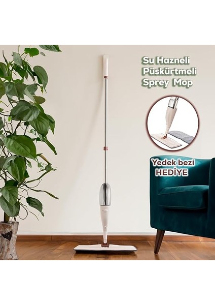 13279 Deterjan Hazneli 360 Derece Dönebilen Sprey Mop Yedek Bezli Temizlik Paspası - Krem fiyatları