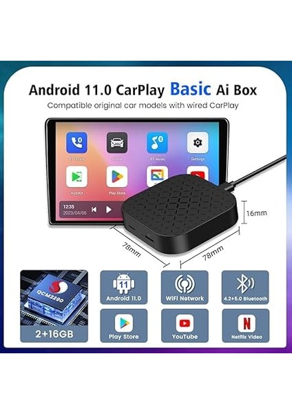 Ai Box Android 11, Kablosuz/wireless Carplay &amp; Android Auto, Google Playstore, Netflix, Youtube Destekli Android Box fiyatları