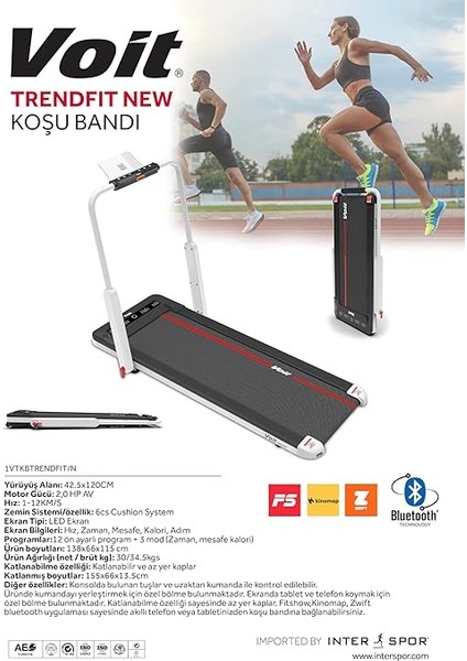 Trendfit Geniş Yürüyüş Alanı ve Darbe Emici Zeminli Katlanabilir Koşu Bandı – 2.0 Hp, Bluetooth Destekli modelleri