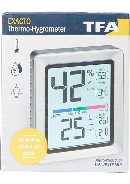Dostmann Exacto Dijital Termo-Higrometre, 30.5047.54, Nem, Sıcaklık, Sağlıklı Yaşam Iklimi, Özellikle Hassas Sensörlü, U 74 x G 26 (48) x Y 90 mm indirimleri