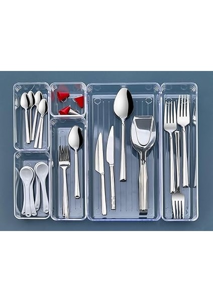 6'lı Şeffaf Çekmece Düzenleyici Seti – Plastik Organizer Kutular | Makyaj, Ofis, Mutfak ve Banyo Düzeni Için 6 Farklı Boyda Şeffaf Kutu indirimleri