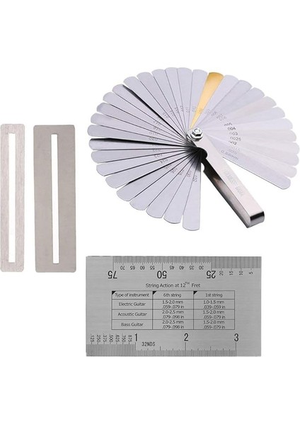 Tamir Araçları, Dize Ölçer Cetveli (1 Adet) &amp; Kalınlık Ölçerler (32 Adet) &amp; Gitar Fret Koruyucuları (2 Adet)