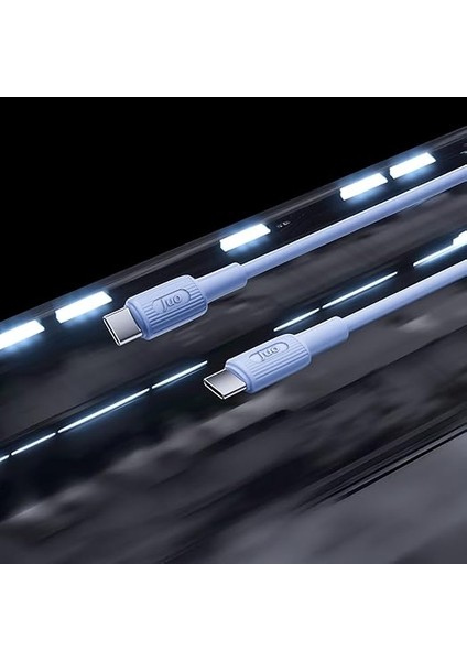 60W USB Type-C To Type-C Silikon Hızlı Şarj ve Data Kablosu Mavi 1 Metre modelleri