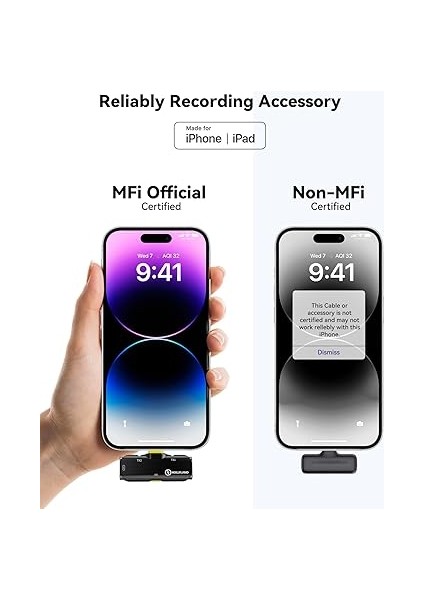 Hollyland Lark C1 iPhone Için Kablosuz Yaka Mikrofonu, Mfi Sertifikalı, Tak ve Çalıştır, 200M Iletim ile Gürültü Önleyici Yaka Mikrofonu, 32H Çalışma Süresi, Iphone, iPad ile Uyumlu, Siyah modelleri