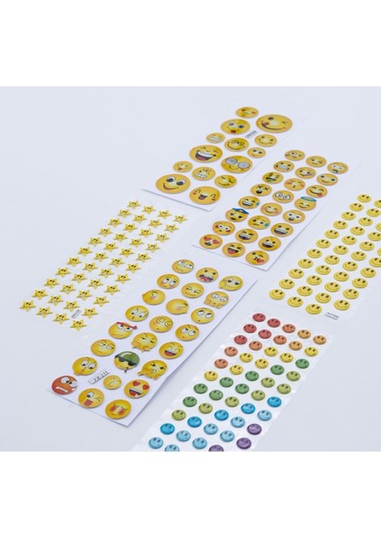 6 Adet Karışık Kabartmalı Yapışkan Sticker, Şekilli Gülen Yüzler