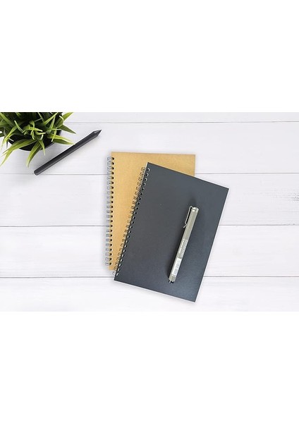 Tanıtım 2'li Çizgisiz Not Defter, A5 Boyut (15X21 Cm), 60 Yaprak Planlama, Siyah ve Kraft Kapaklar, Ofis Için Ideal
