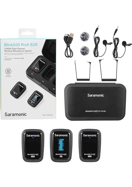 Blink 500 Prox B2R 2 Kişilik Kablosuz Klipsli Mikrofon Sistemi, Yerleşik Kayıt ve Yakalar