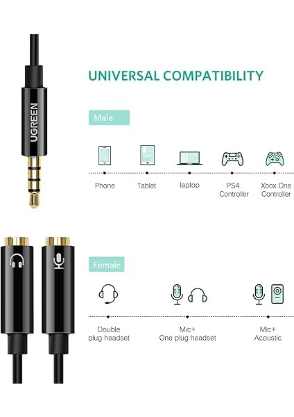 Mikrofon ve Kulaklık Ayırıcı 3.5 mm Y Kablo Siyah fiyatları
