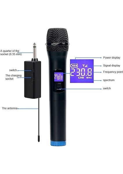 Çok Işlevli Çift Kanallı Kablosuz Mikrofon Kablosuz El Mikrofonu LCD Ekranlı Profesyonel Mikrofon Seti indirimleri