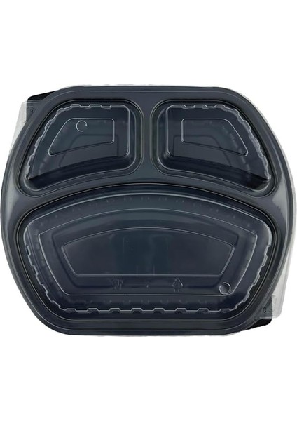 Plastik Kapaklı Yemek Kabı Mikrodalga Kabı 3 Bölmeli 50 Adet modelleri