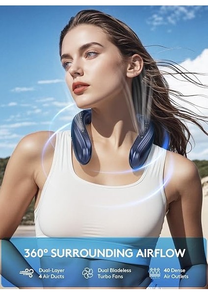 Boyun Klima Taşınabilir, Soğuk Havayı Üfleyen, 360° Yukarı-Aşağı Hava Akımı Boyun Fanları, Tüm Vücut Için 6000MAH Soğutma Boyun Fanı, Dış Mekan/ofis/seyahat Için Giyilebilir Fan indirimleri