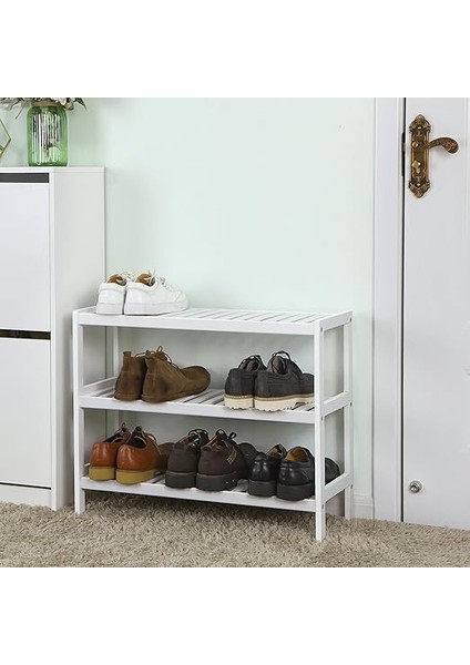 Ayakkabılık Ayakkabı Dolabı Bambu Rafı Ayakkabı Taburesi Beyaz-Doğal Renkler fiyatları