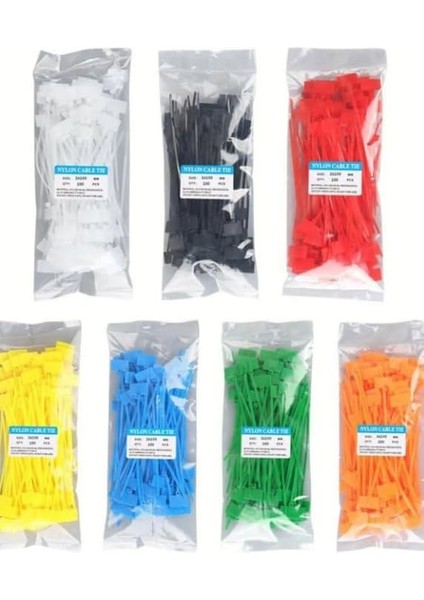 700 Adet 7 Renk Etiketli Elektrik Kablosu Kablo Bağı Klips Plastik Cırt Cırt Kelepçe 100X3MM (7 Renk (700 Adet))