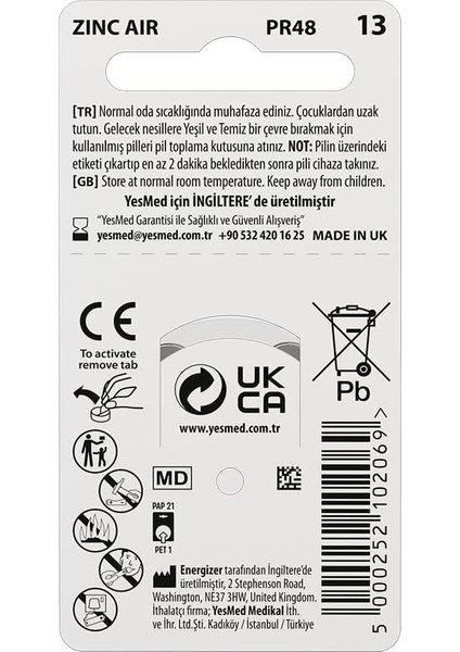 Extra Power 13 Numara Işitme Cihazı Pili (10 Paket x 6 Adet = 60 Adet Pil) modelleri