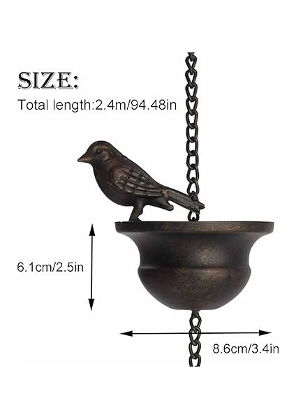 Suyu Zinciri, Kuş, Çatı Oluğu Zinciri, Yağmur Gideri, Yağmur Oluğu Zinciri, Çatı Olukları Için Yağmur Zinciri, 2,4 M Yağmur Çanı, Sabitlenmiş Askılı ve Suyu Tahliye Etmek Için 8 Kuş fiyatları