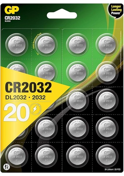 3V Lithium Knopfzellen, 20 Stück Li-Mn Knopfbatterien Cr 2032 - 3 Volt Im 20-Er Pack, Batterien Einzeln Entnehmbar (Gp Batteries Markenprodukt)