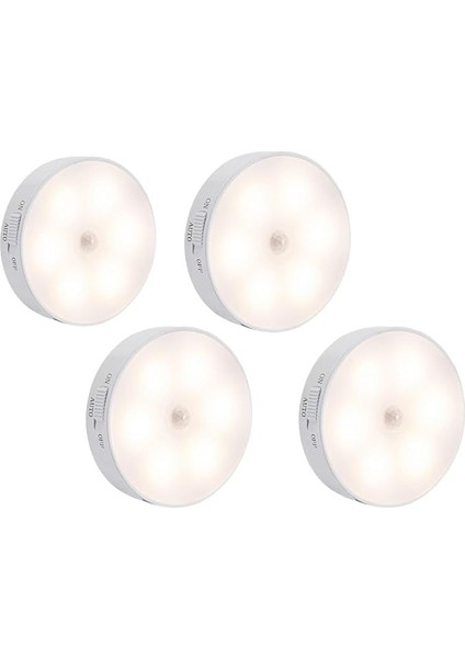 4 Adet Hareket Sensörlü 8 Ledli USB Şarjlı Beyaz LED Işık On/auto/off Modlu Dolap Içi, Koridor