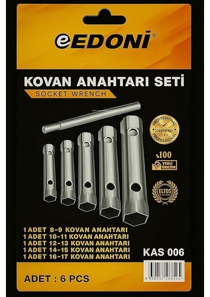 Kovan Anahtar Seti, 6 Parça, Ergonomik El Tutamağı, Dayanıklı Çelik Malzeme, 8-17 mm Arası Kovan Anahtarları, Endüstriyel Kullanıma Uygun, Kompakt, Ekonomik, Onarım Bakım Takım Seti modelleri