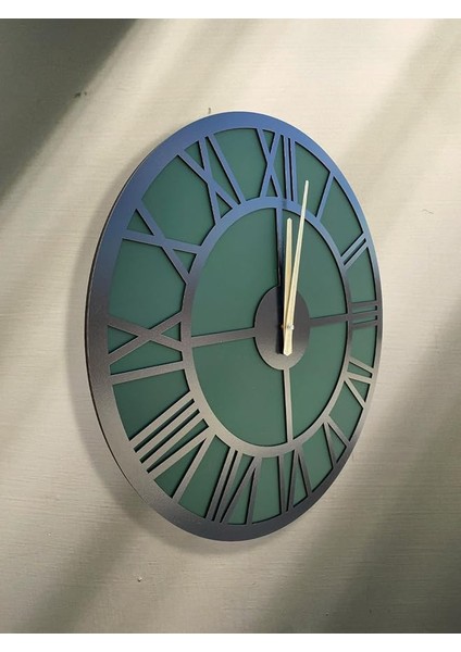 Yaprak Yeşil Roma Dekoratif Duvar Saati 50X50 Cm,salon Saati,oturma Odası Saati,el Yapımı Saat