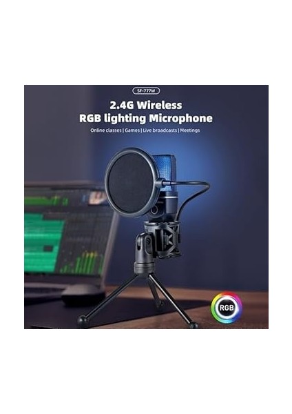 Rgb Kablosuz Bilgisayar Mikrofon 20-20KHZ Anc Gürültü Engelleme Profesyonel Podcast Mikrofon Kiti Tak Çalıştır USB Pc Dizüstü Bilgisayar Için Vlog Canlı Yayın Yanmai SF-777W (SF-777W) fiyatları