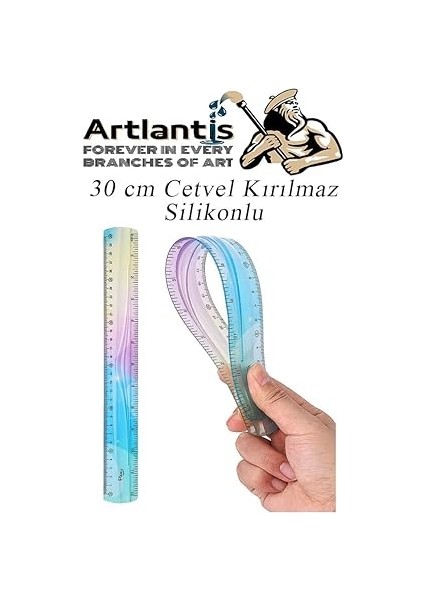 Cetvel 30 cm Silikonlu Gökkuşağı 1 Adet Flexible Silikonlu Cetvel Büro Okul Sınıf fiyatları