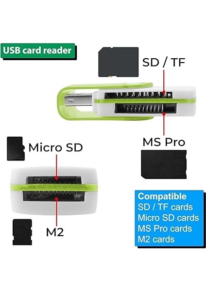 Için USB Sd Kart Okuyucu, Micro Sd Karttan USB Adaptörüne, Kamera Için Ms Duo/micro Ms Kart Okuyucu Hafıza Kartı Okuyucu, Pc/dizüstü Bilgisayar Için Kart Okuyucu Yeşil fiyatları