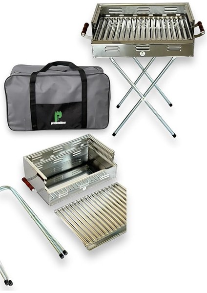 Paslanmaz Çelikten Katlanır Ayaklı ve 3 Kademeli Mangal Çantalı