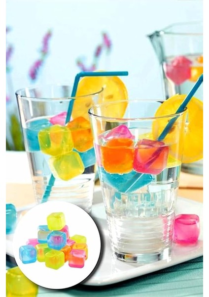 Home 24 Adet Su Dolu Renkli Buz Küpleri Kokteyl Meşrubat Çok Amaçlı Buz Buzluk Küpler Renkli Küp fırsatları